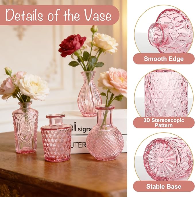Petal Petite Small Pink Glass Bud Vase Set of 24 - Image 3