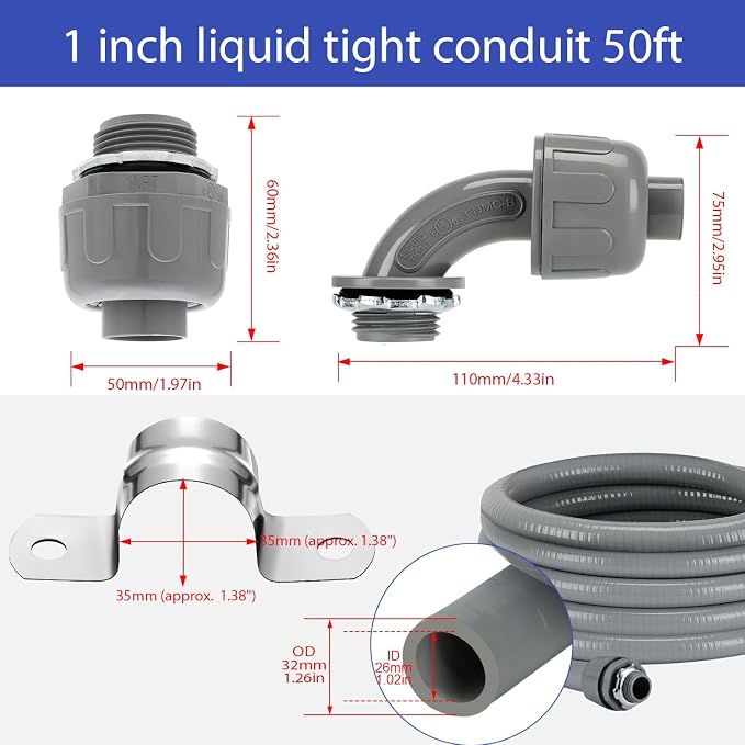 1 Inch NPT 50 FT Non-Metallic Liquid-Tight Conduit Connector Kit, LFNC-B - Image 2