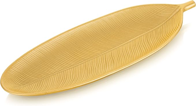 Hanobe Decorative Trays for Home Decor, Leaf Shaped Wood Key Bowl | 16" Gold - Image 5