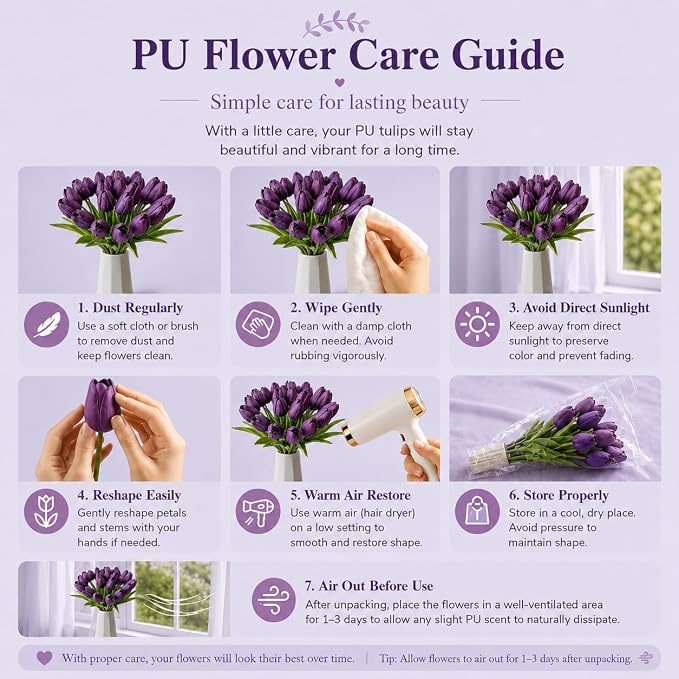 Mandy's 20pcs Artificial Grape Purple Tulips | 13.5 Inch Lifelike PU Tulips - Image 6
