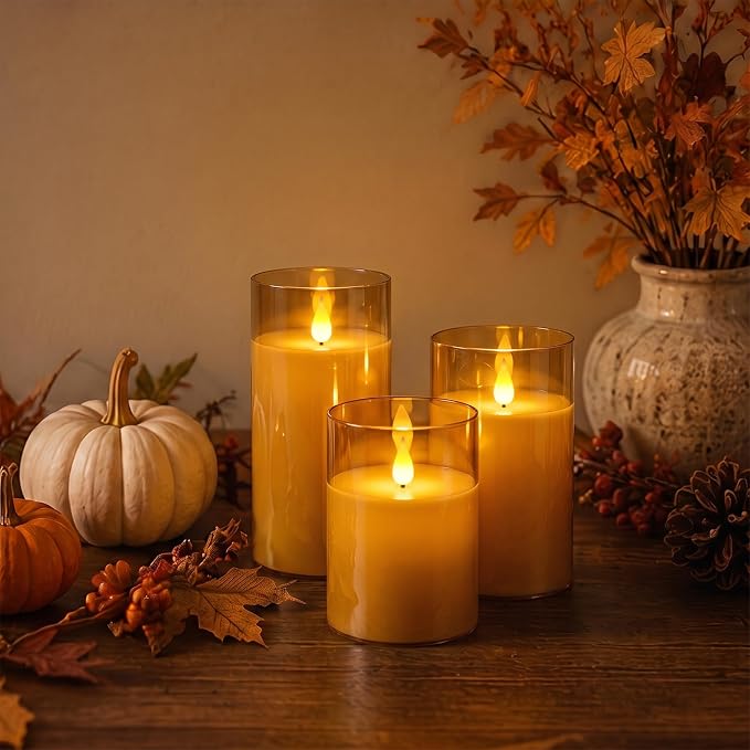 Homemory Amber Flameless Candles, Battery Operated Acrylic LED Pillar Candles - Image 7