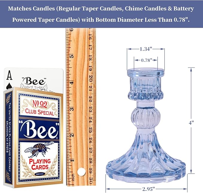 12PCS Blue Candlestick Holders Set- 4" H Taper Candle Holders, Glass Candle - Image 2
