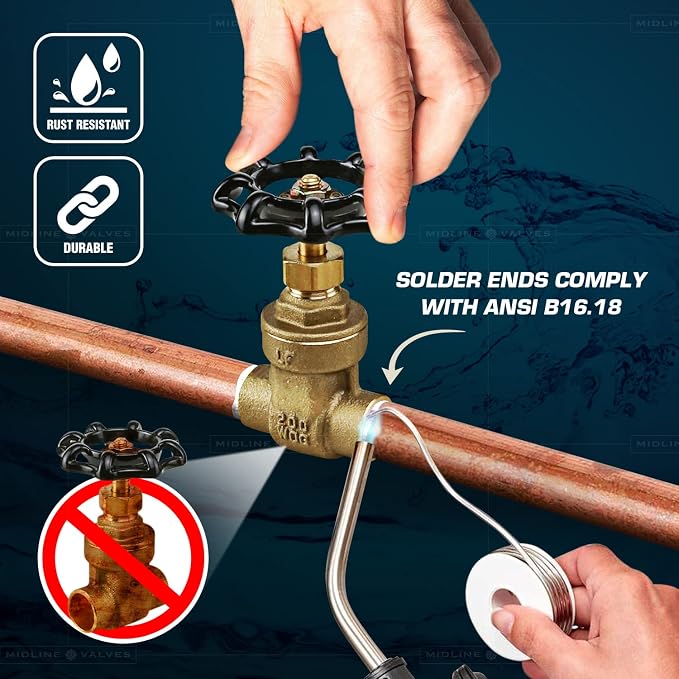 Midline Valve 427D225-5 Gate Valve, Lead Free, 3 in. Sweat Connection, Cast - Image 5