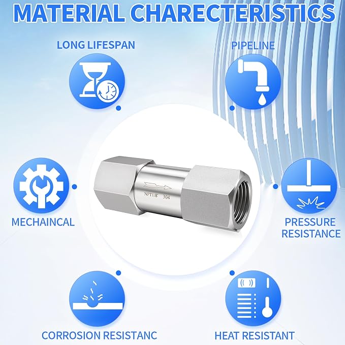 ChillWaves 304 Stainless Steel In-Line Split Check Valve 1/8" NPT Female Thread - Image 5