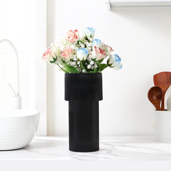 Black Glass Vase, 12 Inches Tall Vase - Image 3