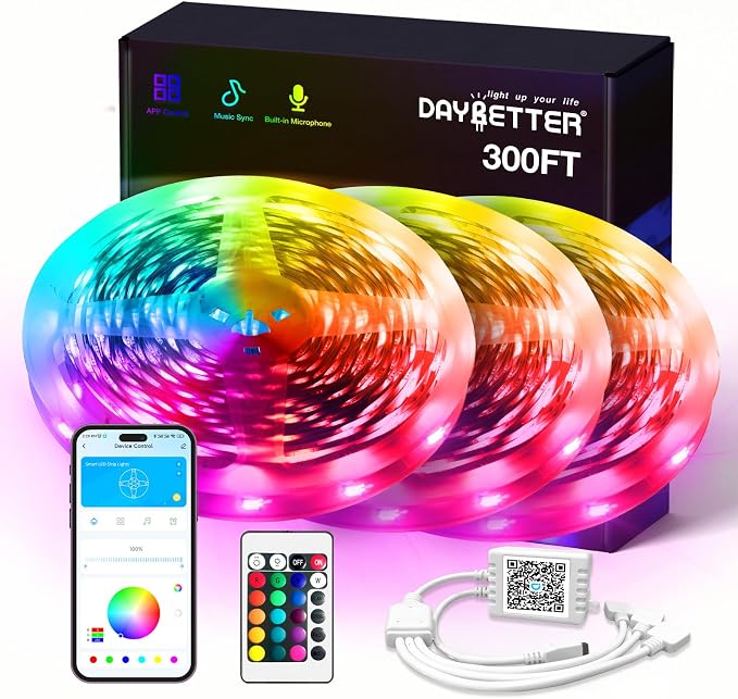 DAYBETTER LED Strip Lights 300ft RGB Music Sync Smart App Control | Indoor by DAYBETTER