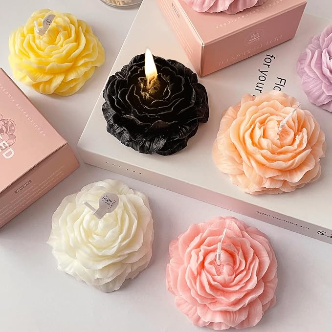 Black Peony Flower Shape Candles - Image 4