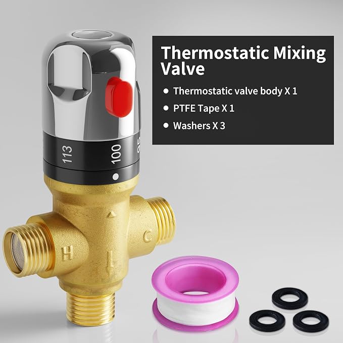 FUGO Thermostatic Mixing Valve, 1/2 NPT Solid Brass Temperature Control Valve - Image 4
