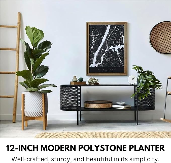 Fox & Fern Large Planter for Indoor or Outdoor, Matte White, 12 Inch | UV & - Image 2