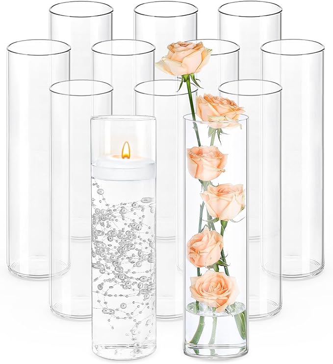 12pcs 12 Inch Clear Glass Cylinder Vases by TBWIND