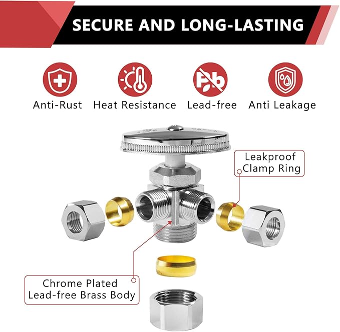 20PCS EFIELD Dual Compression Outlet Multi-Turn Angle Stop Valve | 1/2" NOM x - Image 5