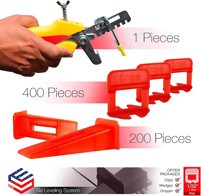 Tile Leveling System – 400 Tile Spacers + 200 Reusable Wedges + 1 Tile Plier – - Image 2