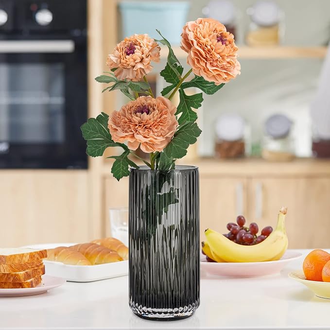 Flower Vase 7.5 inch Grey Thickened Hand Blow Glass Vase Round Vintage Striped - Image 6
