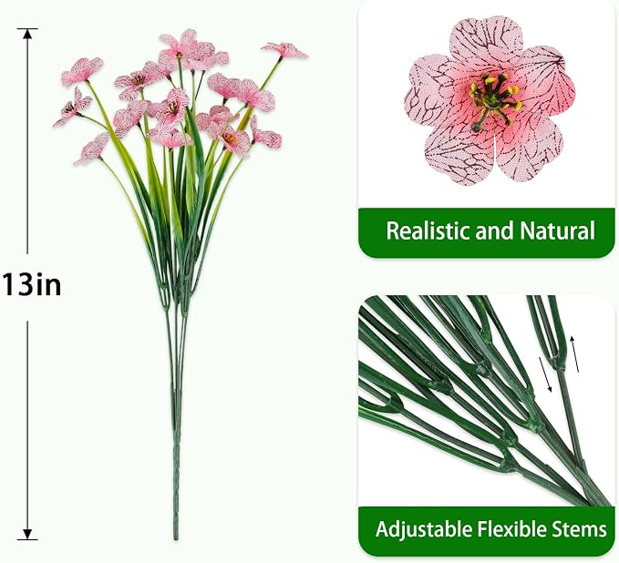24PCS Artificial Pink Flowers for Outdoors, Realistic Silk Flowers | for - Image 3