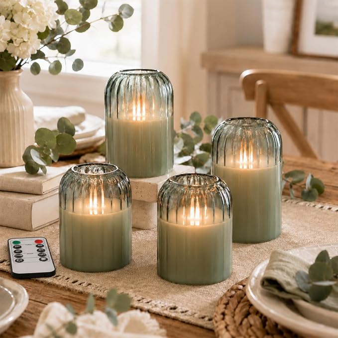 Lezonic Green Glass Flameless Candles - Image 2