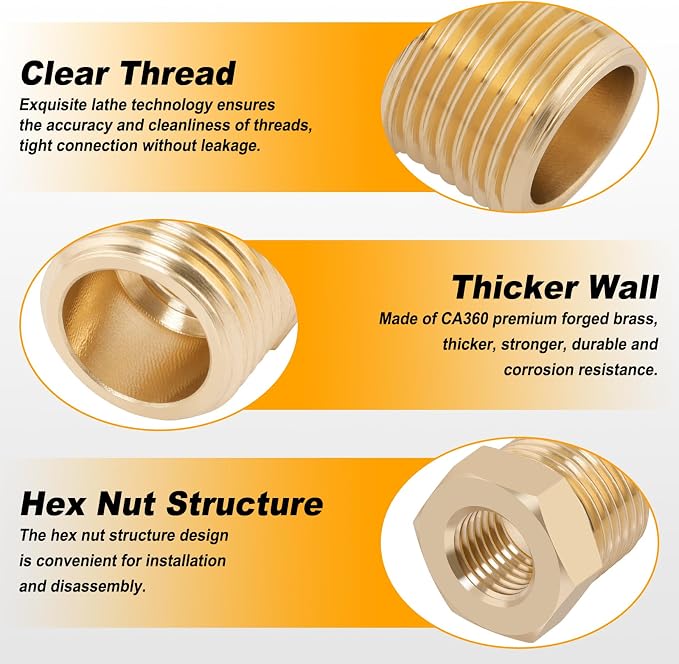 KOOTANS 25PCS Brass Hex Bushing Kit Brass Fittings Assortment 1/4" to 1/8" - Image 4