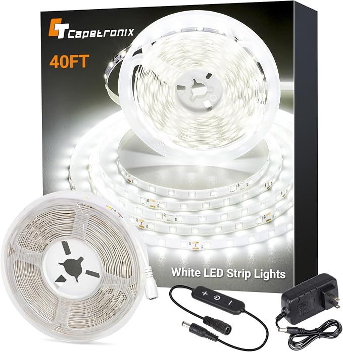 CT CAPETRONIX White LED Strip Light, 40 Feet 24 Volt LED Light Strip White by CT%C2%A0CAPETRONIX%C2%A0dedicated%C2%A0to%C2%A0the%C2%A0development%C2%A0of%C2%A0lighting