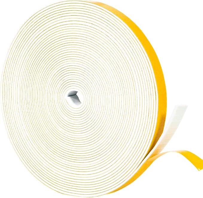 Yotache White Thin Weather Stripping 1/2" x1/16, 33 Ft | Foam Gasket Seal Tape by yotache