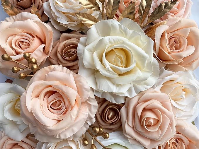 FACINOC Roses Artificial Flowers Champagne Nude Bouquet - Image 7
