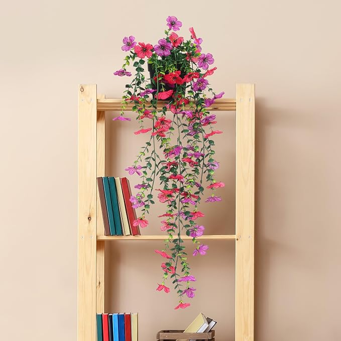 Fake Plants Hanging Artificial Potted Faux Eucalyptus Plants and Flowers | - Image 6