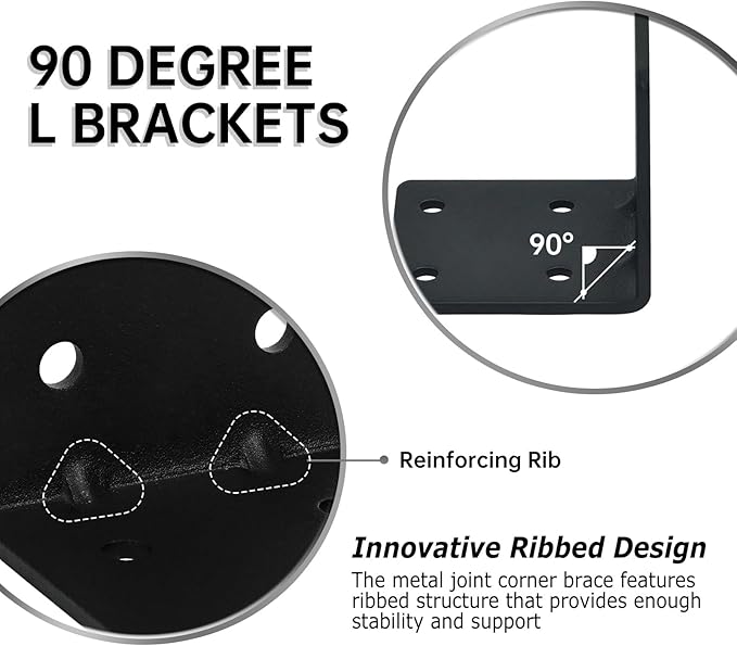 8 Pack L Brackets for Wood Matte Black Strong Corner Brace, Ribbed Corner - Image 3