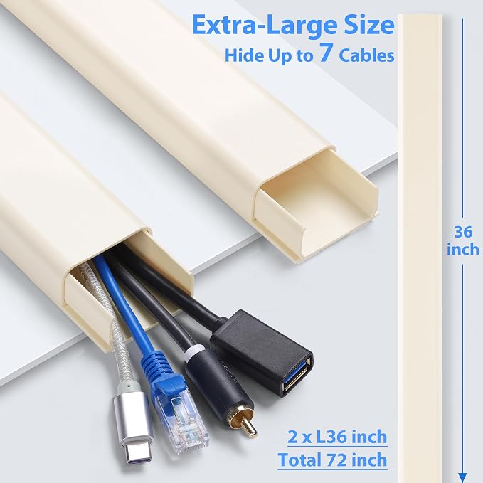 ZhiYo 6 ft Cord Covers for 4-7 Wires on Wall, 2 Pack | Paintable TV Cord Hider - Image 2