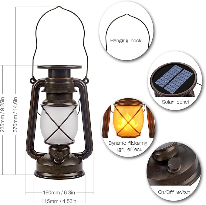 Marlrin Solar Lanterns Outdoor Waterproof 2 Pack LED Flickering Flame Light | - Image 6