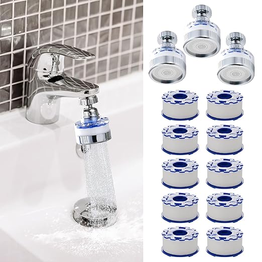 3 Pack Sink Water Filter Faucet and 10 Filter Elements Set, 360 ° Rotating by BREADEEP