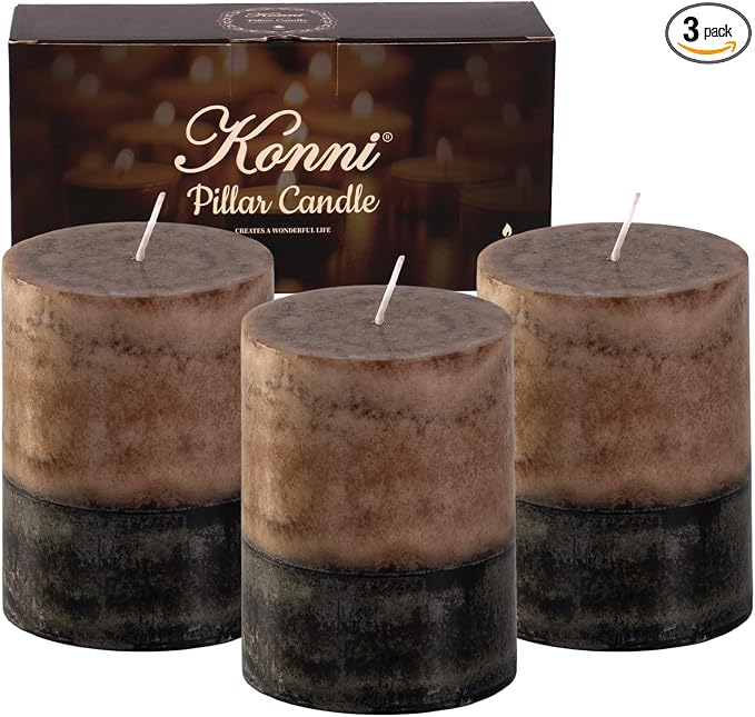 KONNI Layered Pillar Candles Set of 3, 2.8"x 4" Table Decor Coffee | by KAMMAK