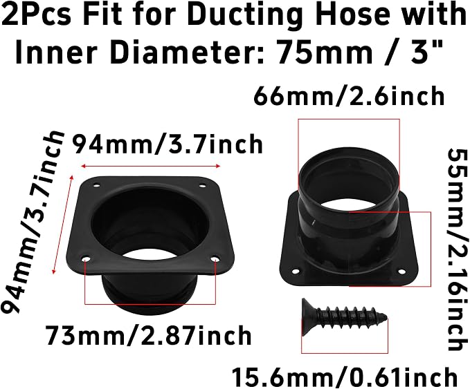 2Pcs 3 Inch Duct Connector Flange, ABS Plastic Wall Plate, Square to Round - Image 2