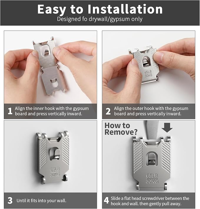 111Pcs 25 40 65 LB Drywall Picture Hangers Claw Heavy Duty No Damage | Picture - Image 4
