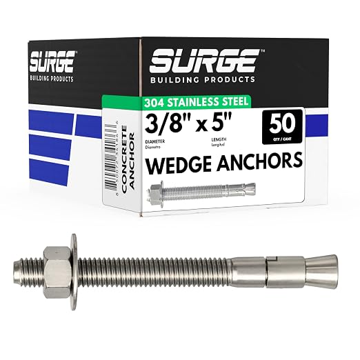 3/8" X 5" 304 Stainless Steel Wedge Anchors by SurgeBuildingProducts
