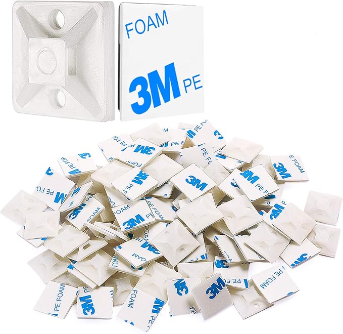 XHF 100 PCS 3/4" White Self Adhesive Cable Zip Tie Mounts Wire Cable Clips by XHF