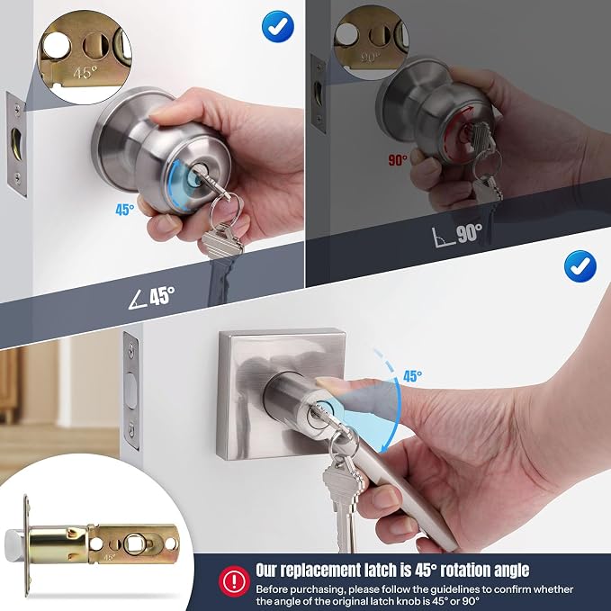 Adjustable Deadlatch 2-3/8'' or 2-3/4'', Keyed Entry Door Lock 45° Turning - Image 4