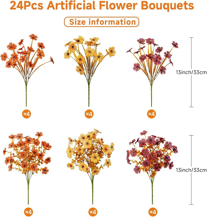 Alupssuc 24 Bundles Artificial Fall Flowers, UV Resistant Faux Mums Porch | - Image 2