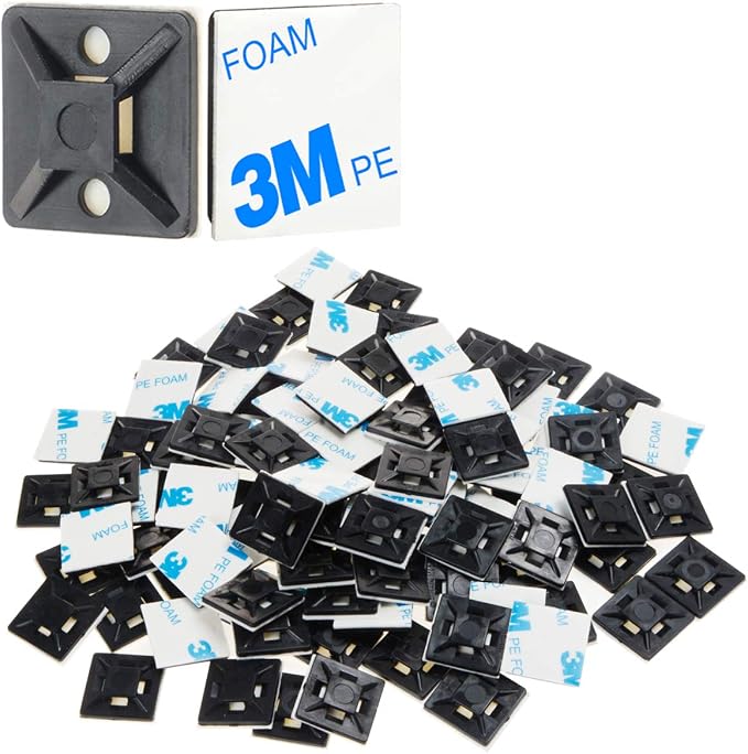XHF 500 PCS 3/4" Black Self Adhesive Cable Zip Tie Mounts Wire Cable Clips by XHF