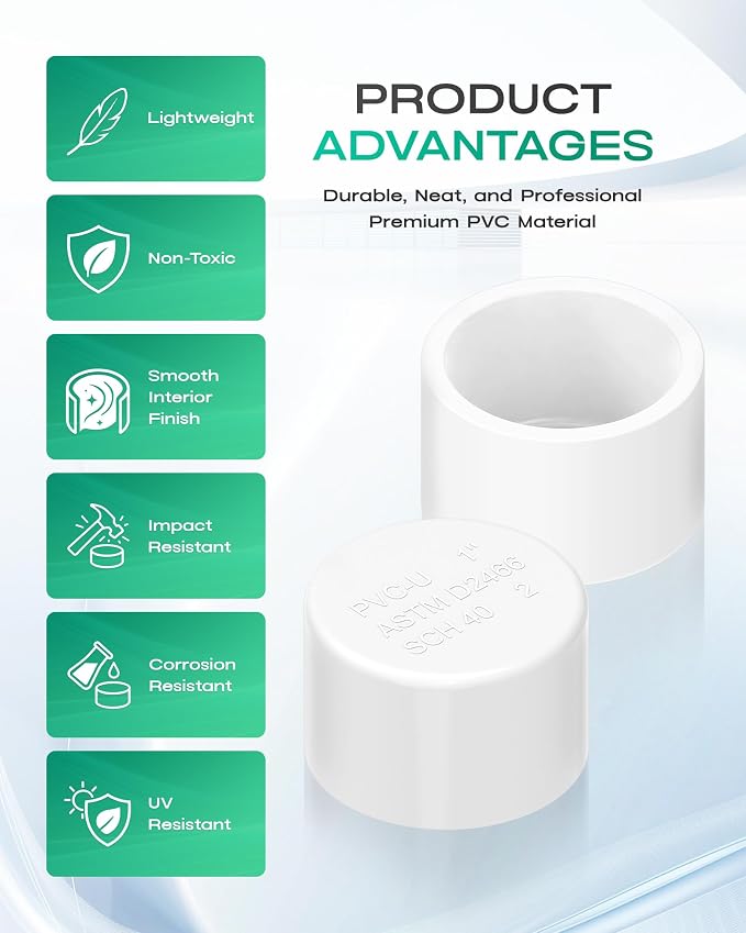 1 Inch PVC Cap, Fits Standard SCH40 1" PVC Pipe Fittings, Garden & Furniture - Image 5
