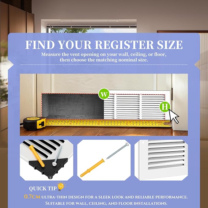 Fancat 24x6 Steel Return Air Grille, HVAC Vent Cover, 0.7cm Overall Depth - Image 3