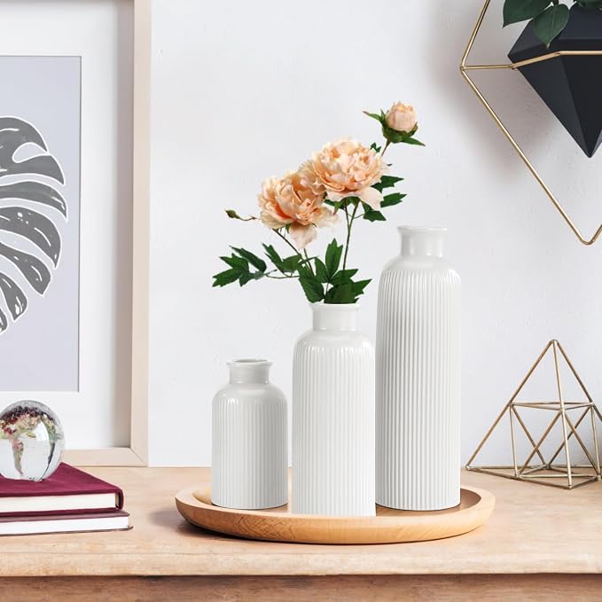 Small White Ceramic Vase Set of 3, Boho Modern White Flower Vase Room Decor - Image 7
