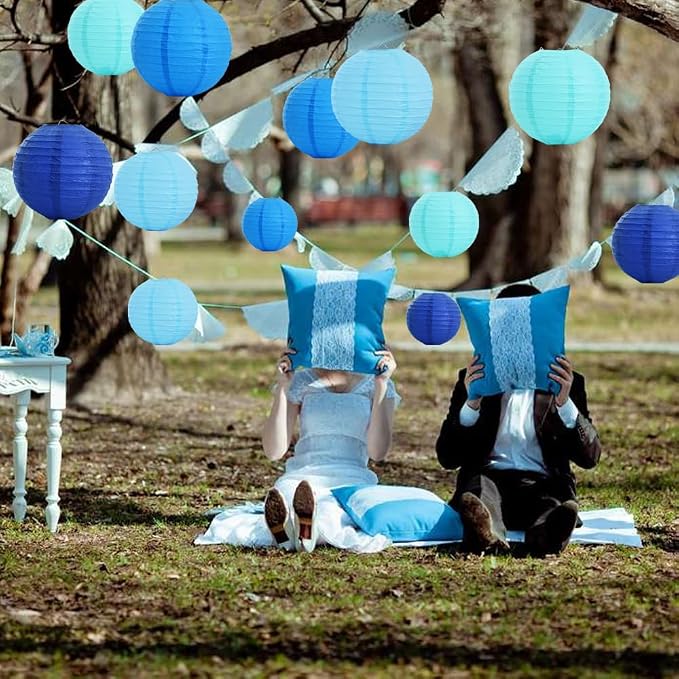 BEISHIDA Blue Mix Paper Lanterns 16Pcs 6/8/10/12 Inch Round Chinese Lamp | - Image 4