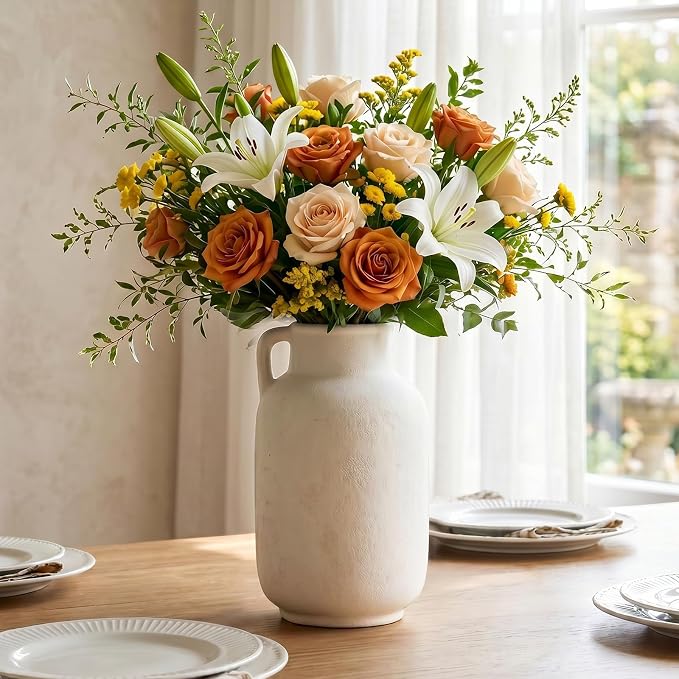 Ceramic Flower Vase, 9.3in Farmhouse Table Rustic Vases, Small Flower - Image 5