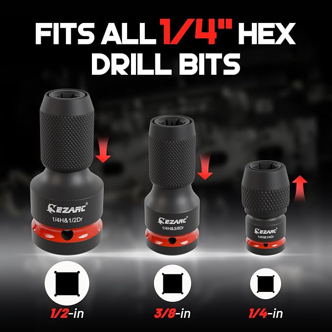 EZARC 4PCS Impact Socket Adapter Set, 1/2" Square Drive to Hex | Square-to-Hex - Image 3