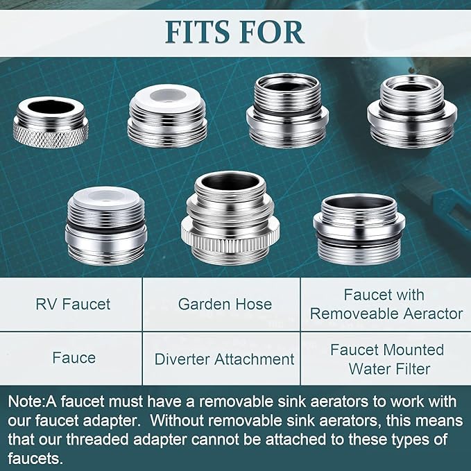 Hotop 7 Pcs Brass Faucet Adapter Kit Kitchen Male Female Faucet Adapter | Male - Image 6