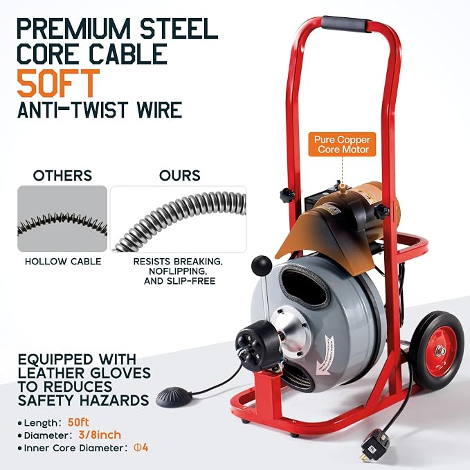 Albott 50 FT x 3/8 inch Electric Drain Cleaner Machine - Image 4