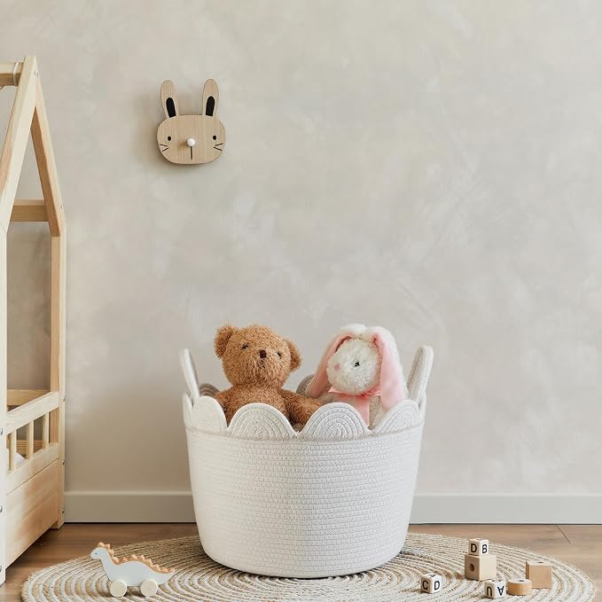 LemonRoad Round Woven Basket White, Cotton Rope Scalloped Edge Tassels - Image 6