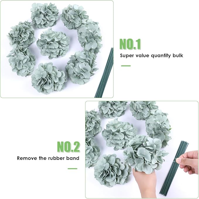 AVIVIHO 65pcs Fake Flowers Sage Green Hydrangea Artificial Flowers Bulk Silk - Image 5