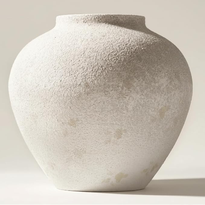White Rustic Large Round Vase for Table Centerpieces 11 inches, Arina Vase by RyddeligHome-AestheticHomeDecor