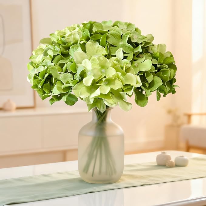 65Pcs Mixed Green Hydrangea Artificial Flowers Bulk，Realistic Silk Fake Flowers - Image 7