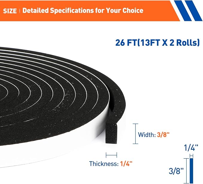 MAGZO 3/8in Wide X 1/4in Thick Narrow Foam Tape - Image 2