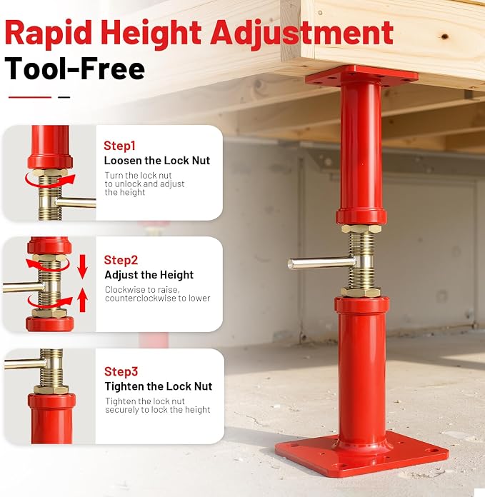House Jacks for Leveling, 4 Pack House Floor Jack 12-22 Inch Adjustable Jack - Image 4